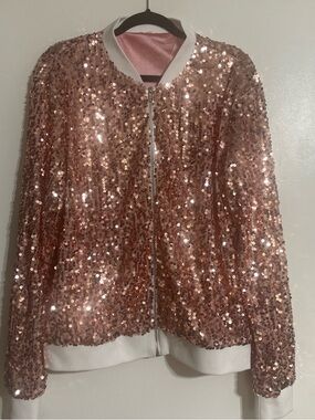 Sequin Bomber Jacket - Rose Gold